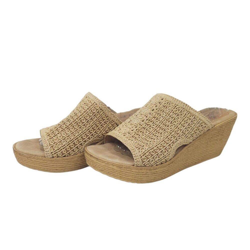 Sbicca Platform Wedge Slide Sandal 10 Espadrille Casual Slip On Tan Natural